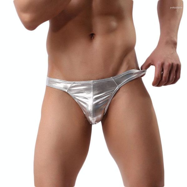 Mutande Slip da uomo sexy Pouch Intimo perizoma Shinning Bikini in ecopelle Perizoma Pene gay maschile