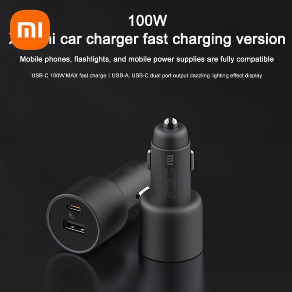 Acessórios Novo carregador de carros Xiaomi 100W Dual USB Quick Charge QC 5V 3A Carregamento rápido USBA Adaptador de carregador de carro USBC Mi