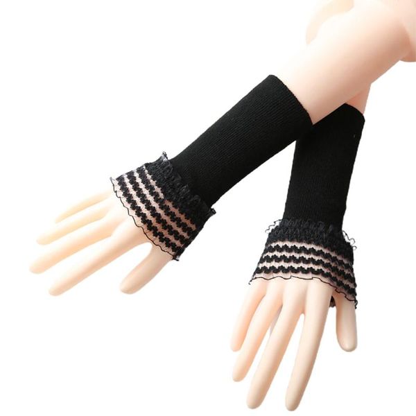 Luvas de cinco dedos Mulheres com nervuras Aquecedores de braço de malha Brufles Lace Fake pules mangas H05D sem dedos