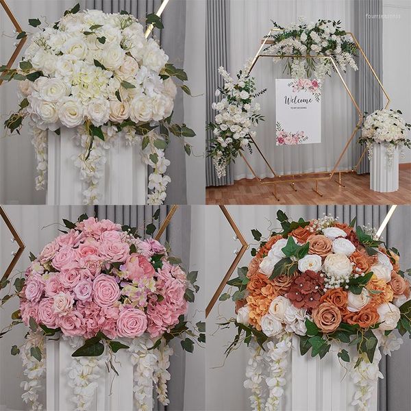 Декоративные цветы пользовательская роза искусственное цветочное расположение, свадебная арка фон деко, висящий угловой стол, центральный шарик цветочный мяч