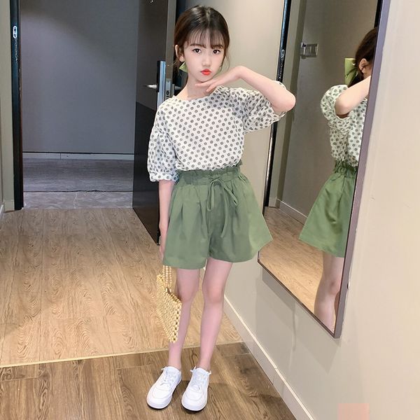 Roupas de roupas para crianças roupas de verão bolinhas de pão de camiseta shorts figurinos para meninas coreanas roupas para crianças adolescentes conjuntos de 3-12 anos 230516
