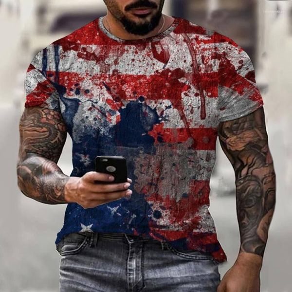 Erkekler Tişörtleri 2023 Yaz Moda Kısa Kollu T-Shirt Us Bayrak 3D Baskı Erkek Erkek Erkekler Sokak Gündelik Süper Büyük