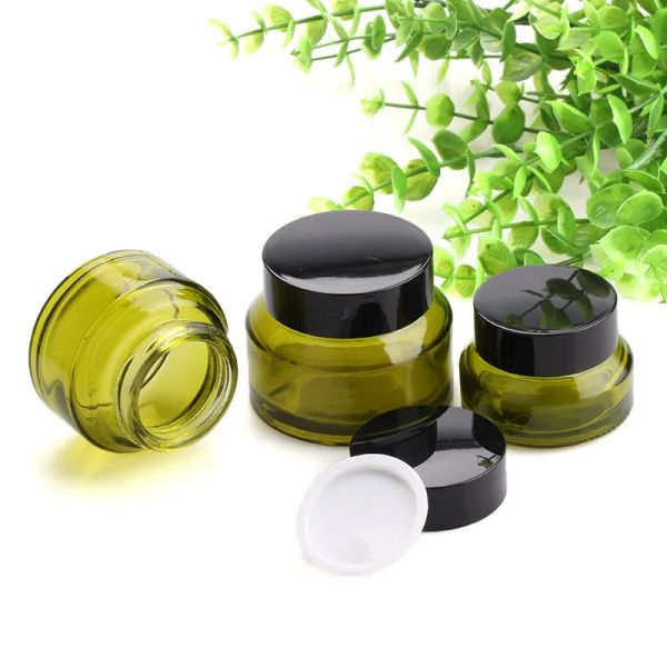 15g/30g/50g Vaso per crema di vetro verde Vuoto Lozione cosmetica ricaricabile Balsamo per labbra Crema per gli occhi Corpo Maschera per il viso Contenitore per campioni di trucco