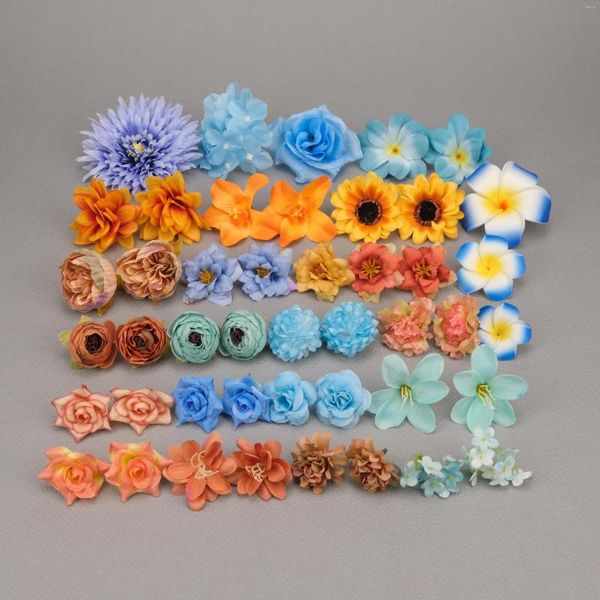 Fiori decorativi 45X Teste di fiori di seta artificiale Combo Set in massa per ghirlanda artigianale fai-da-te Ghirlanda che fa decorazioni floreali