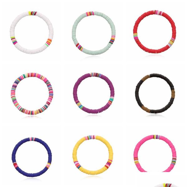 Jelly 12 Stück weicher Ton Surfer afrikanische Perlen Halsband Colorf Armband elastisch handgefertigt Boho leicht für Frauen Mädchen 6 mm Sommer Strand Dhvtj