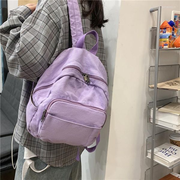 Okul çantaları 2023 mor tuval kadınlar için küçük sırt çantası kızlar erkekler sevimli yüksek gençler kadınlar sırt çantaları mochila