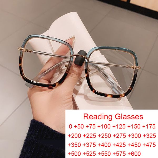 Occhiali da lettura Eleganti occhiali da vista con filtro blu leopardo verde chiaro Occhiali da vista con montatura da donna Occhiali da lettura quadrati overszied Eventi presbiti Plus 1 2 6 230516