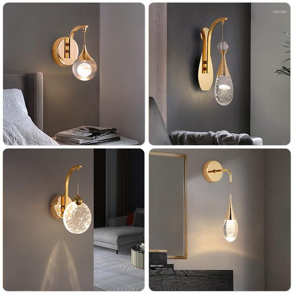 Wandleuchte, luxuriös, modern, Nachttisch, Kristallleuchter, LED-Goldlichter für Schlafzimmer, Badezimmer, Spiegelkugel