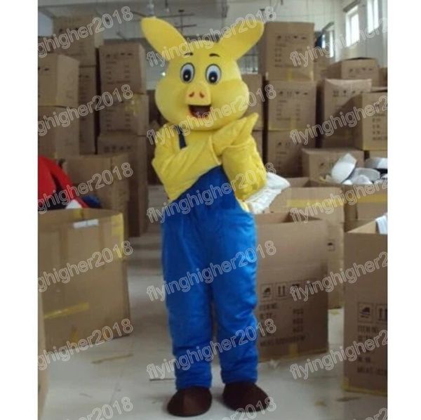 Costume de mascotte de cochon jaune d'Halloween personnaliser le personnage de thème d'anime de dessin animé Xmas tenue de fête en plein air costumes de robe de soirée unisexe