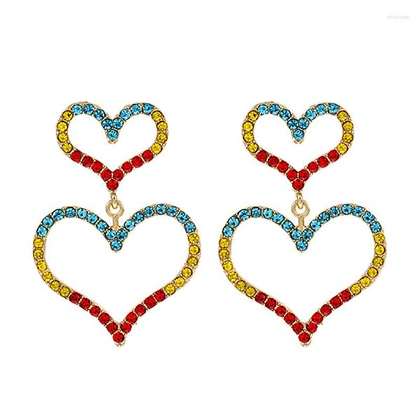 Brincos de bronzeamento Zhini Moda Big Heart Crystal Rhinestone Drop For Women Charming Pearl Earring Jóias Acessórios 2023 Brincos
