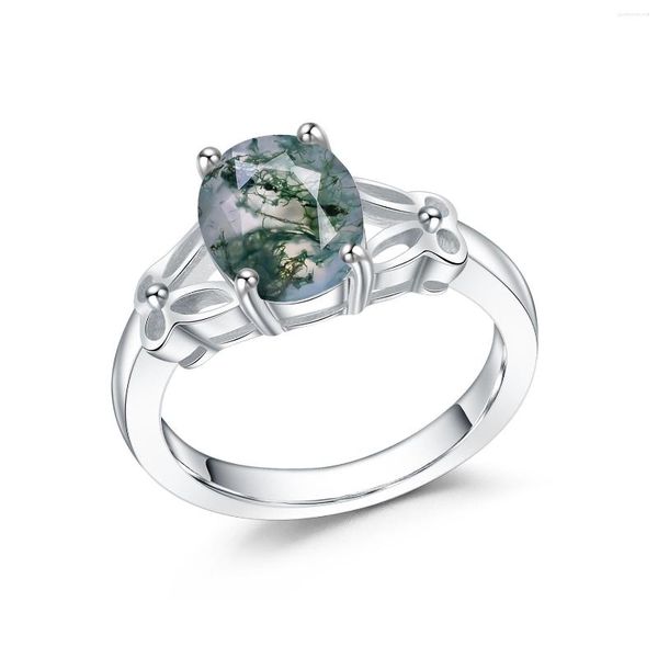 Cluster-Ringe GEM'S BALLET Eleganter Ehering 2,91 ct ovaler Moosachat-Verlobungsring mit geteiltem Schaft aus 925er Sterlingsilber, Geschenk für Sie