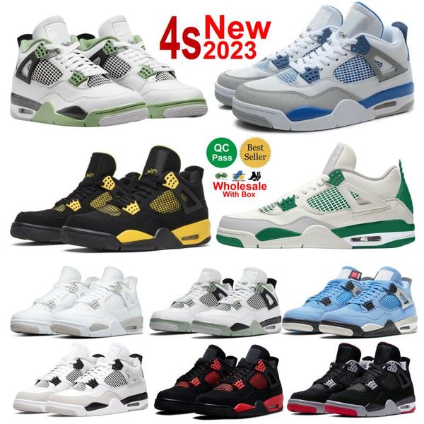 2024 Óleo Verde 4 Thunder 4s Sapatos de Basquete Vermelho Cimento Pinho Verde Preto Gato 4 Artesanato com Caixa Homens Mulheres Infravermelho Oreo Canyon Roxo Meia-Noite Marinha Toro Bravo UNC Cool Grey