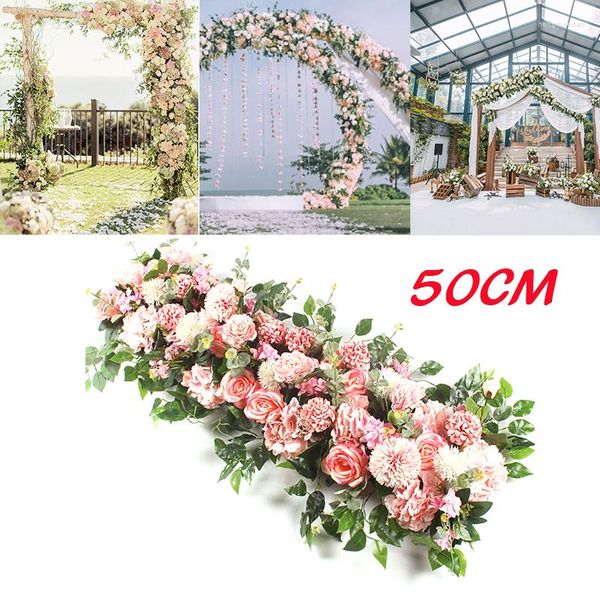 Flores decorativas de 50 cm de fundo de casamento decoração de parede fileira pendurada em floresta ao ar livre Artificial Artificial