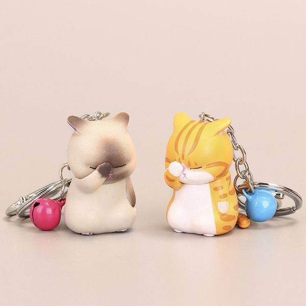 1pc sevimli utangaç kedi anahtarlıkları tombul kedicik teyze biblo çanta süsü karikatür araba anahtarları moda kadın takı aksesuarları