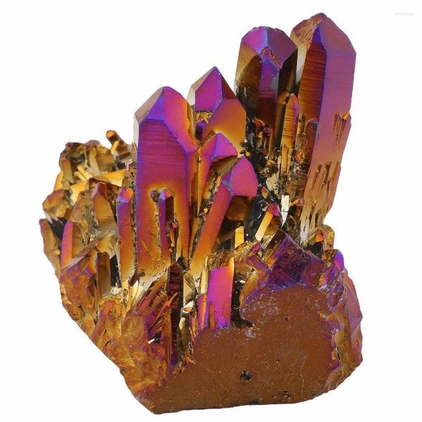 Schmuckbeutel TUMBEELLUWA Purple Gold Aura Titanium Coated Natural Crystal Quartz Cluster Drusy Geode Specimen Decor