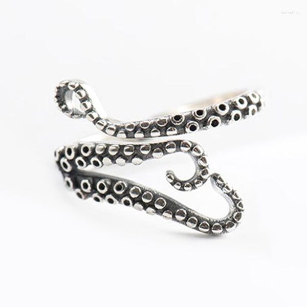 Anelli a grappolo Anello da donna alla moda Stile punk Ridimensionabile Argento sterling 925 Unico unisex Octopus Devilfish Vintage Lady Jewelry