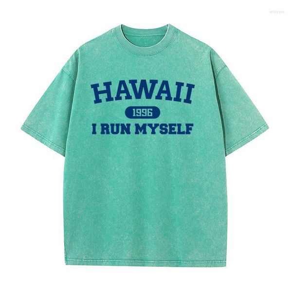 Camisetas masculinas Hawaii 1996 Eu corro-me uma carta de estética Men Men Men Vintage Cotton T-shirt Fashion Crewneck Camisa Breatable Grandizes Tops