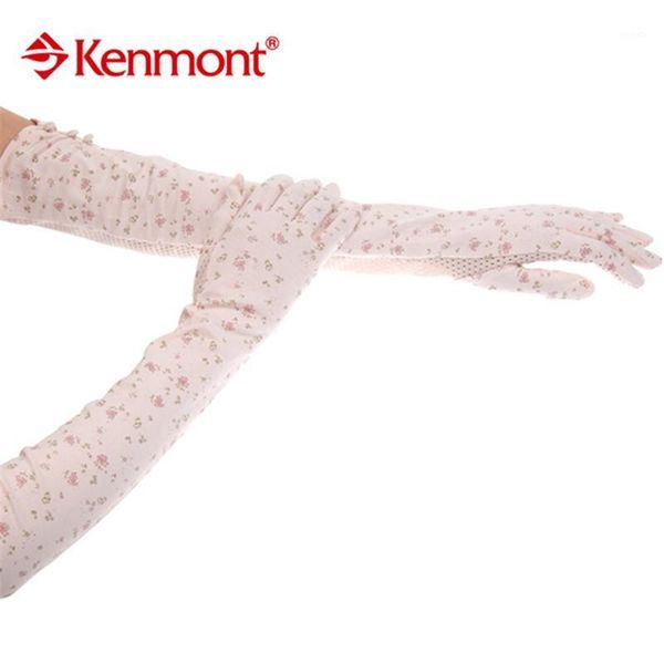 Beş Parmak Eldivenleri Kenmont Yaz Kadın Beyaz Cottongloves Dantel Güneş Koruma Sürüş Uzun 2974