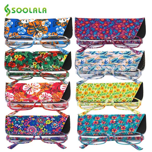 Станки для чтения Soolala 8pcs Оптовые прямоугольные школьные очки для чтения Spring Hinge Женщины мужские стаканы для чтения с корпусом с 1,0 до 4,0 230516