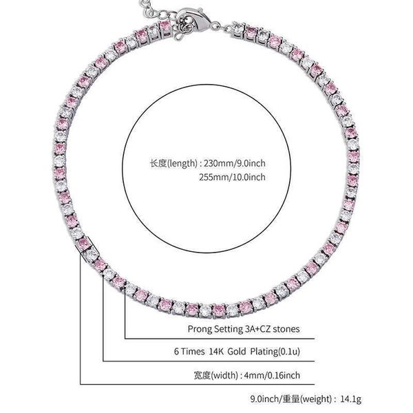 Высочайшее качество 4 мм Tennis Ins Хип-хоп Женский ножной браслет Регулируемый браслет на щиколотке Блестящий кубический цирконий Настоящее золото 14 карат Персонализированные ледяные кристаллы Универсальные ювелирные изделия Бижутерия
