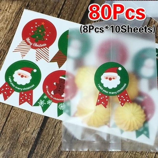 Confezioni regalo 80 pezzi / set Adesivi di carta per etichette natalizie Adesivi sigillanti per biscotti Caramelle Noci Albero di Natale Pupazzo di neve