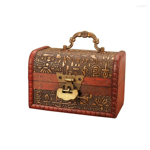 Bolsas de armazenamento Caixa de jóias de estilo chinês antigo organizador de madeira retro com anel de trava pequeno brinquedo de madeira