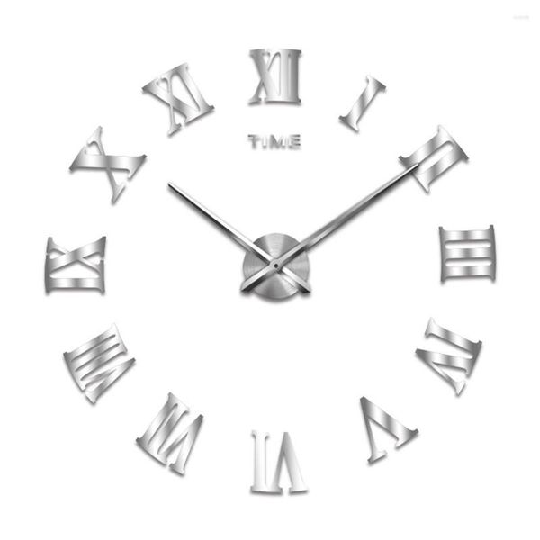 Orologi da parete 3D fai da te orologio decalcomania grande specchio acrilico numeri romani orologio seduto ornamento poster decorazioni per la casa adesivi