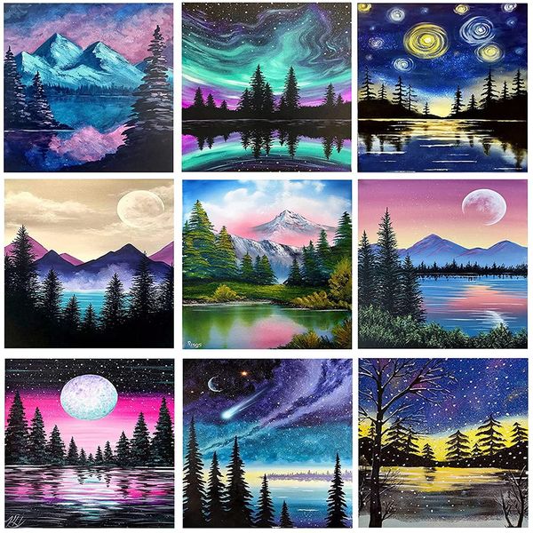 Stich 9pack Diy Diamond Malerei Kits Sonnenuntergang 5d Bohrer Juwelenfarbe nach Zahlen für Erwachsene und Kinder Kunst perfekt für Heimzimmer Wandkopti