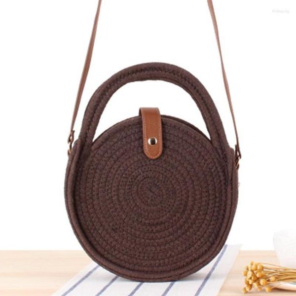 Borse da sera College Wind Rotonda in corda di cotone Borsa a tracolla intrecciata Paglia portatile Piccola torta Slung Spiaggia casual da donna