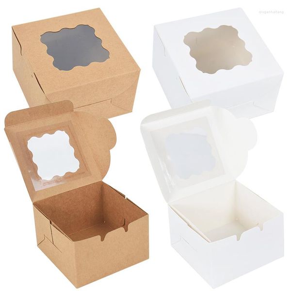 Enrocamento de presente 5/10pcs Caixa de papel Kraft branca com janela de embalagem de bolo handmade de janela para material de aniversário de casamento