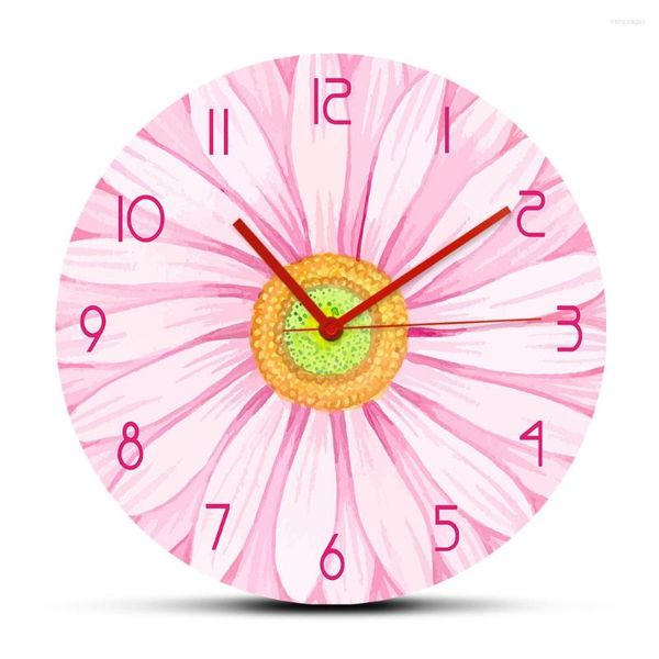 Orologi da parete Rosa acquerello Gerbera Fiore margherita Orologio stampato Modello botanica Movimento silenzioso senza ticchettio Horologe Design moderno