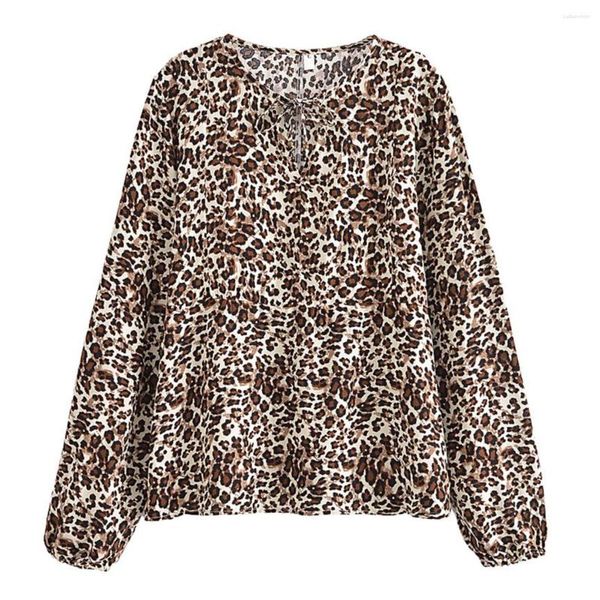Camicette da donna Camicia boho con nappe Camicie in rayon Blusas Camicetta bohémien con scollo a V stampa leopardo Camicie a maniche lunghe