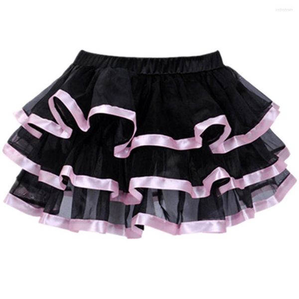 Etekler yetişkin kadın mini fırfırlar katmanlı şerit trim organze punk kafatası tutu etek cosplay kostüm lolita korse artı S-6XL