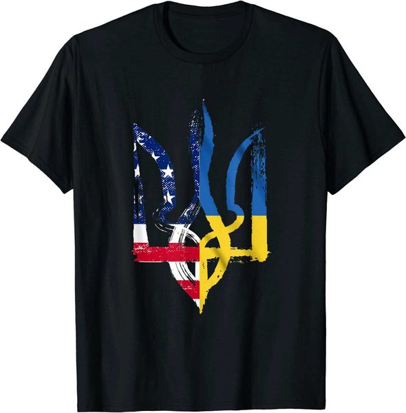 Camisetas masculinas Vintage Ucrânia bandeira americana ucraniana T-shirt Men de manga curta Casual 100% algodão O-G-G-NECK CAMISA P230516
