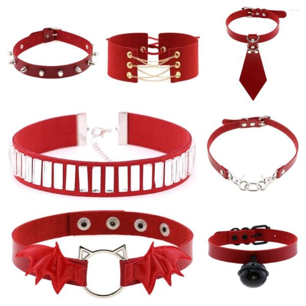 Choker Punk Anhänger Rot PU Leder Kragen Sexy Spike Edelstahl Ketten Schlüsselbein Männer Halsketten Für Frauen Gothic Schmuck