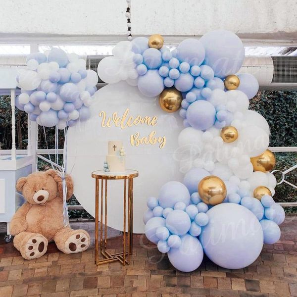 Decoração de festa azul macaron de ouro azul kit de arco de guirlanda para casamento chá de bebê menino menina garotos de 1º aniversário de ar globos