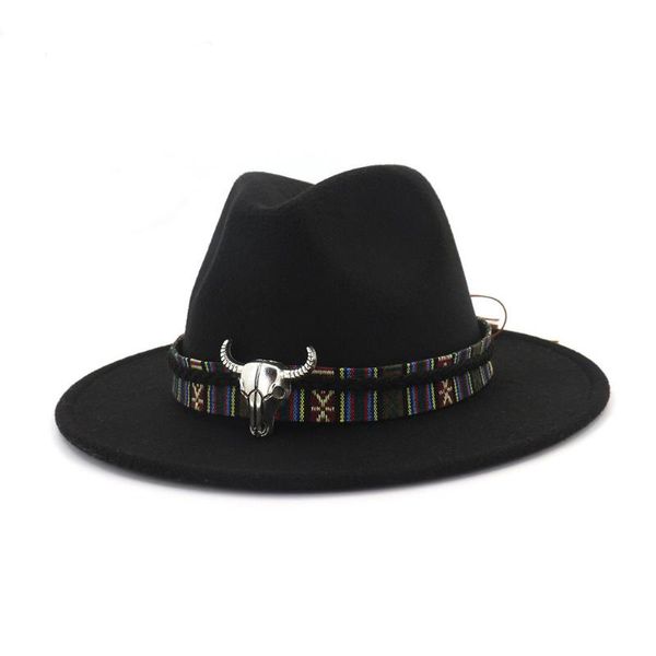 Chapéus largos de moda Mulheres Mulheres Sombrero Bowler Trilby para Cap Belt Chapeau femme vintage Felt Party Hat Cowboy HF58