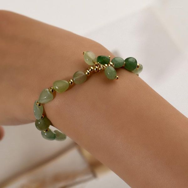 Bracciale in pietra di avventurina verde naturale con ciondoli moda perline irregolari con ciondoli cuori braccialetti elastici turchesi cinturino per donna