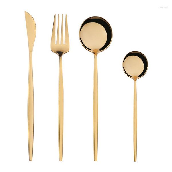 Conjuntos de utensílios de jantar 8 (4pcs/conjunto) talheres de aço inoxidável Conjunto de faca de faca de faca de garfo de talheres de talheres de talheres de talheres dourados de prata x2