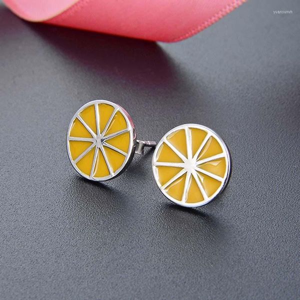 Orecchini a bottone moda piccolo carino frutta smaltata limone argento sterling 925 per donne ragazze regalo anno goccia