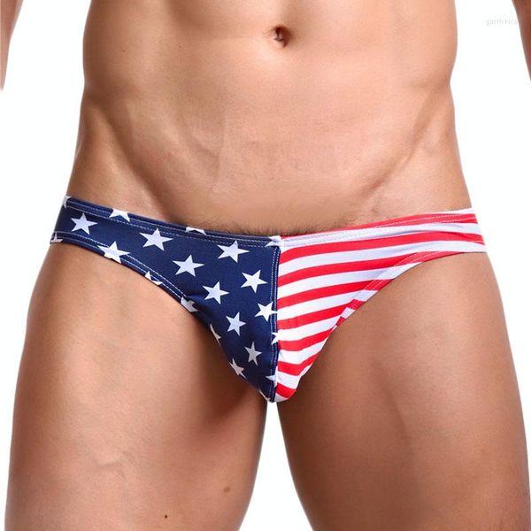 Трусы, мужские хлопковые трусы, выпуклые шорты, бикини нижнее белье сексуальные сундуки гей пенис USA Flag Stars Striptes с низкой талией