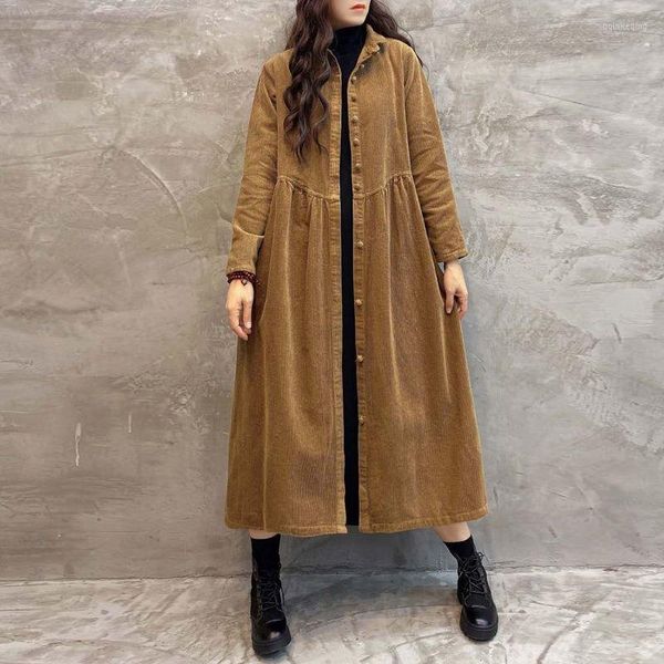 Frauen Trenchcoats Mantel Für Frauen Fleece Dicken Winter Harajuku Lange Cord Jacke Retro Lose Hülse Top Großhandel