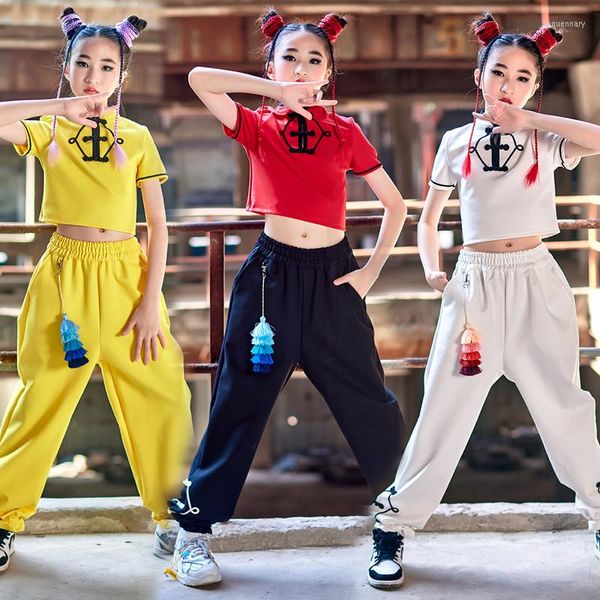 Abbigliamento da palcoscenico Vestiti per ragazze in stile cinese Danza jazz Costume hip-hop Estate Crop Top Pantaloni Concerto Festival Performance Outfit Kids BL8228