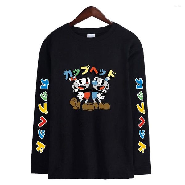 Erkekler Tişörtleri Cuphead Show Anime Shirt Unisex Crewneck Kısa Kollu Erkek Kadınlar Harajuku Street Giyim 2023 Amerikan Karikatür Giysileri