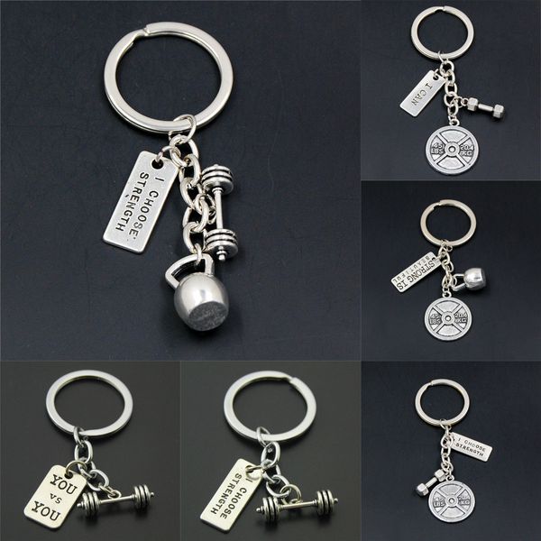 1PC Strength Sports Sports Barbell Horty Charm Weight Fitness com palavras Gym CrossFit Keyring Keychain Gifts for Man