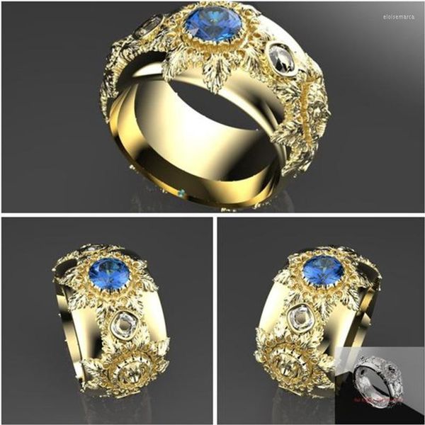 Fedi nuziali Anello di fidanzamento in cristallo blu rotondo di lusso per regali di gioielli per gli amanti della pietra preziosa della sposa