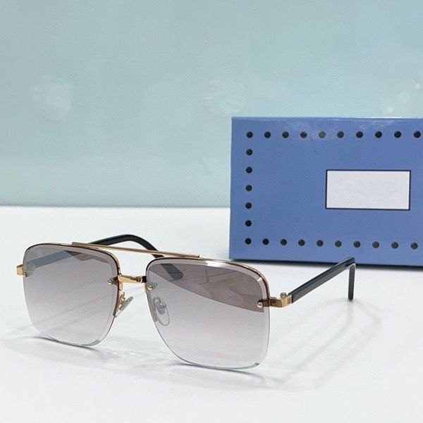 2023 Женщины мужчины высококачественные солнцезащитные очки моды черное золото тонкие металлические планки с половиной рамки светло -серый градиент цветовые квадратные очки доступны в коробке