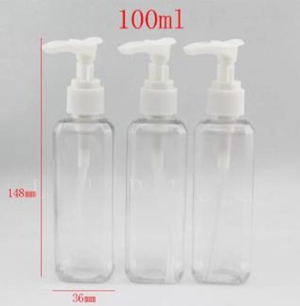 100ml X 50 Contenitori per bottiglie in plastica PET con pompa per lozione quadrata trasparente per tutte le partite, flaconi per pompe per crema spray vuoti, flacone per lozione