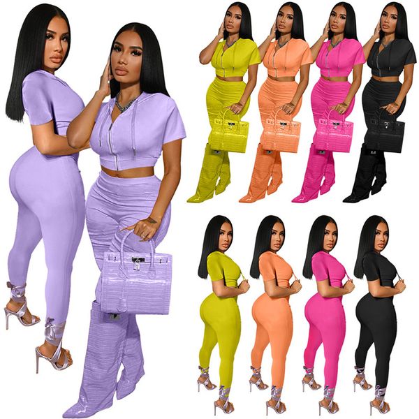 Frauen S zwei -teilige Hosen Frauen Kurzarm Tracksanzuse Designer Festkruppte Reißverschluss -Hoodie -Bleistift -Sets 2 Set Outfits Schweißanzug Großhandelskleidung 5734 231103