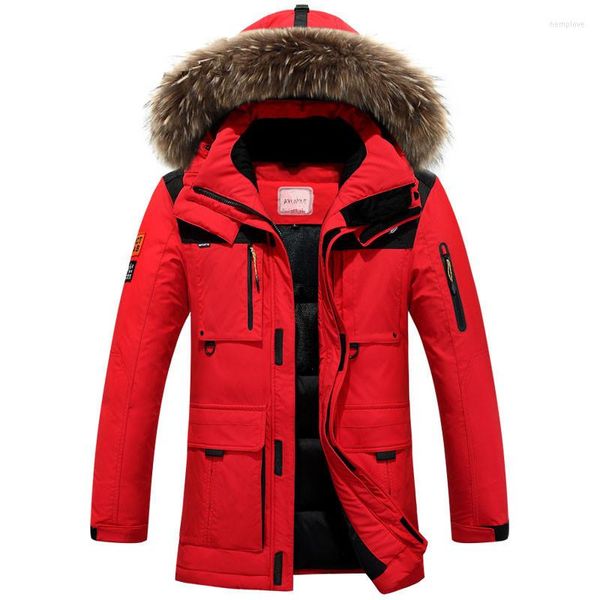 Piumino da uomo stile europeo Plus Fashion Parka collo di pelliccia di procione naturale con cappuccio 2023 giacca invernale da uomo cappotto WUJ0200